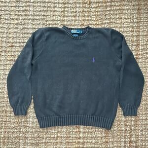 Vintage Polo Ralph Lauren Black Cotton Crewneck Sweater Purple Logo  L Preppy